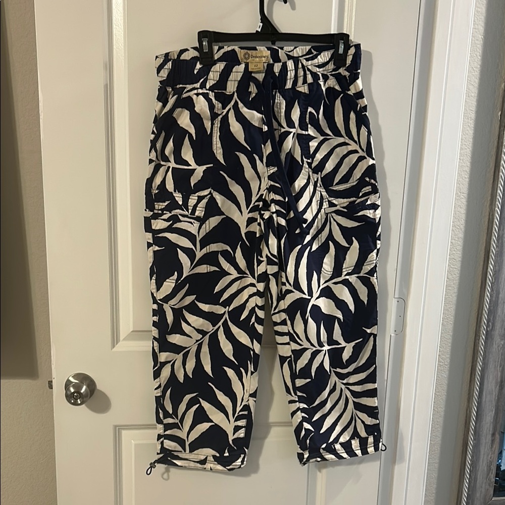 Democracy Navy and White Leaf Pattern Pants